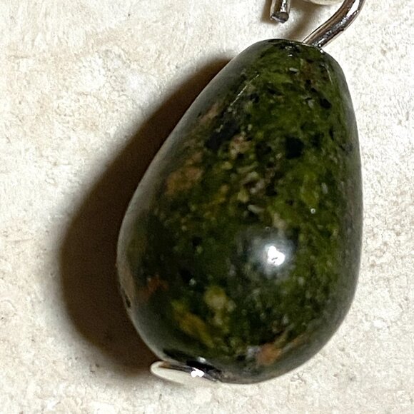 2/$20, Genuine Dark Green Unakite Celtic Trinity Sterling Silver Dangle Earrings - Picture 5 of 11